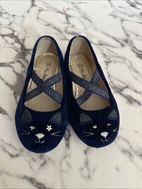Mini Boden Navy Blue Cat Ballet Flats with Sparkle Straps
